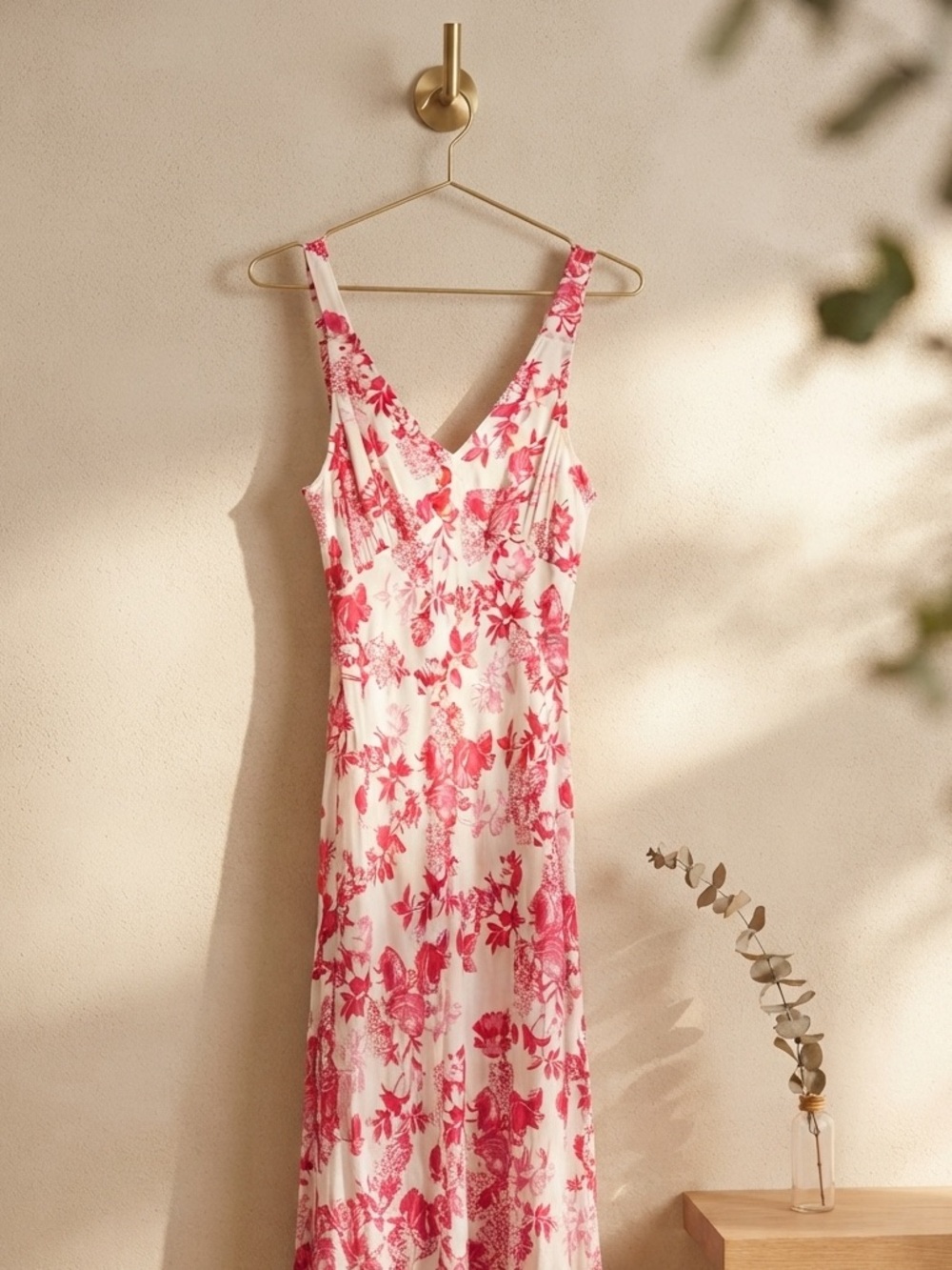 Olivaceous White Maxi Dress with Red Floral Print Sundress Summer Slip Dress